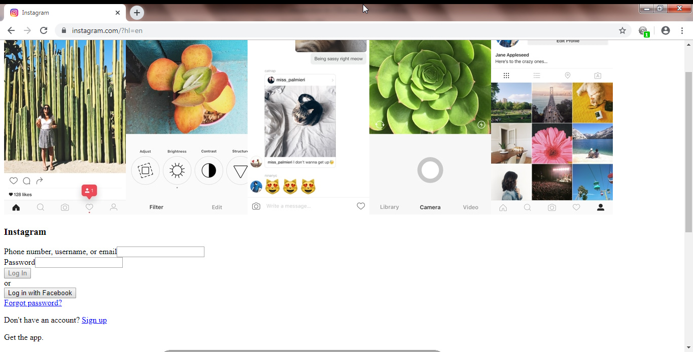 Instagram website without CSS